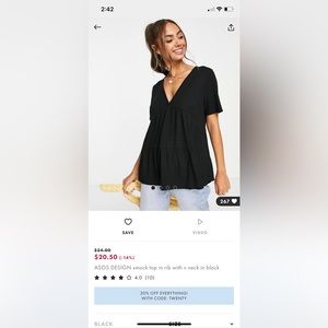 Ribbed smock top with v neck